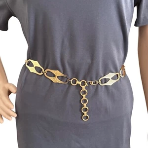 Vintage 70s Hammered Gold Statement Belt Boho Chic Retro 60s-70s Style - Picture 1 of 10