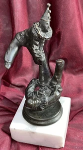 Antique Bronze Statue Two Clowns Playing Leapfrog Pierrots Base Is Chipped - Picture 1 of 13