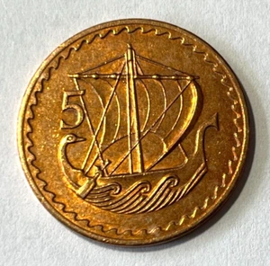 Moneda Chipre 1974 5 millas antigua galera mercante velero barco náutico - Imagen 1 de 2