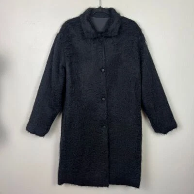 Auténtico Abrigo Negro Reversible Fendi Mohair/Lana Virgen EE. UU. 10 Foto 1 de 4