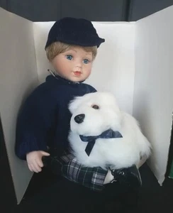 Vintage All American Boy Baby Blond Boy Blue Eyes Porcelain Doll - Picture 1 of 13