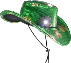 Fun LED Light up Shamrock St Patrick'S Cowboy Hat Men & Women Party Supplies - Picture 1 of 8