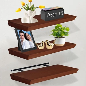 Wood Floating Shelves for Wall Set of 3, Wall Mounted Shelves for Living Room, F - Picture 1 of 9