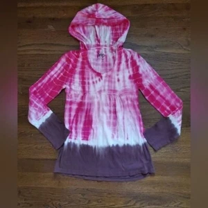 JUSTICE Girls 12 pink and brown tie dye hoodie tee - Picture 1 of 4