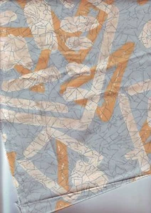 carré de tissu aspect satiné motifs orangé bleu - blanc  - Picture 1 of 2