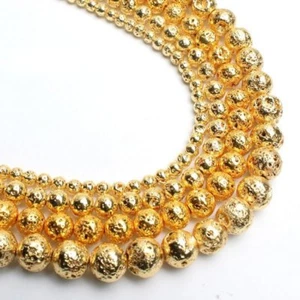 Natural Gold Hematite Stone Beads for Jewelry Making Lava Rock Beads Strand 15'' - Picture 1 of 5