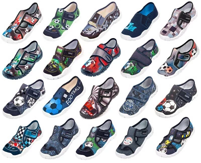 Viggami Jungen Kinder Hausschuhe Freizeit Klett Textilschuhe mit Lederinnensohle