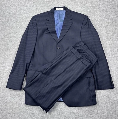 John W Nordstrom Loro Piana Traje Chaqueta Pantalones Hombres 42L 36 Azul Rayas Lana Blazer Foto 1 de 4
