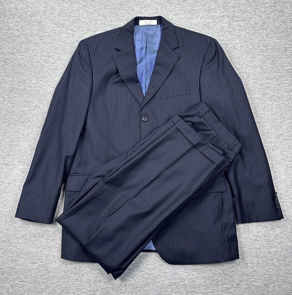 John W Nordstrom Loro Piana Traje Chaqueta Pantalones Hombres 42L 36 Azul Rayas Lana Blazer Foto 1 de 4