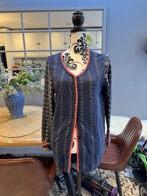 Cárdigan April Cornell Azul Marino Fair Isle Bordado Algodón Folk Primavera Talla S Foto 1 de 4