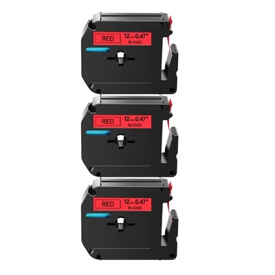 Paquete de 3 etiquetas MK431 M431 de 12 mm para Brother negro sobre cinta roja PT-80SCCP PT-85 Foto 1 de 4