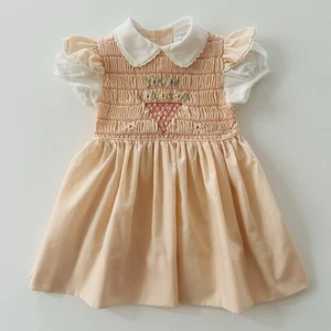 Vintage Polly Flinders 3T Toddler Girl Peach Hand Smocked Dress Spring Summer - Picture 1 of 5