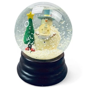 Eddie Bauer Schneemann hält Schneemann Schneekugel Holzsockel Weihnachtsbaum mit Stern - Bild 1 von 22