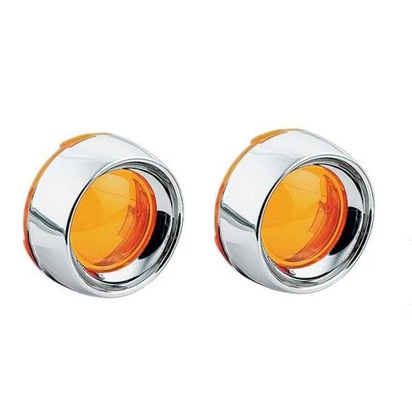 Kuryakyn Deep Dish Turn Signal Bezels With Lenses Chrome Amber Harley Davidson - Image 1 of 1