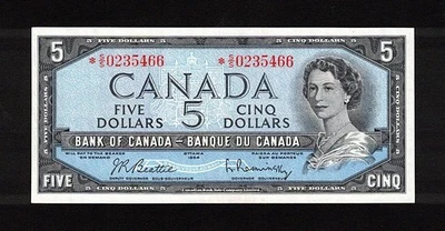 1954 *S/S $5.00 BC-39bA EF Scarce ASTERISK REPLACEMENT NOTE Canada Five Dollars — 第 1/2 张图片