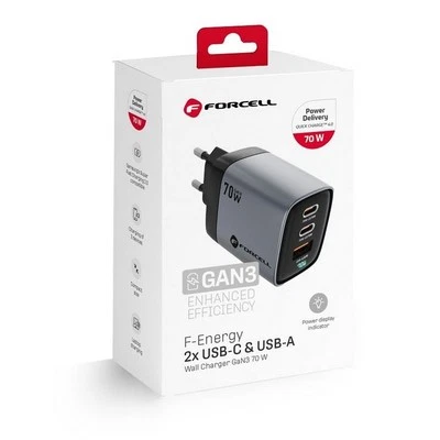 Forcell Caricabatterie Fast Triplo Gan Vt-37 70w Per Cubot Max 2 Quest Lite X19 - Immagine 1 di 4