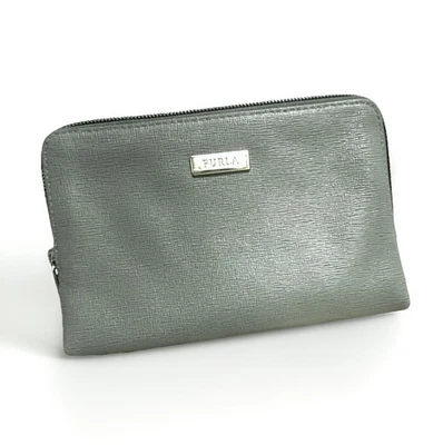 Estuche de maquillaje bolsa de cosméticos de cuero FURLA - verde salvia-gris/dorado herrajes Foto 1 de 4