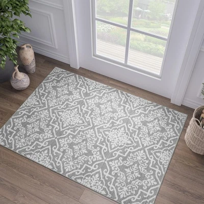 Alfombra Corredor Cocina Jinchan 2x6 Marroquí Floral Antideslizante Gris Corredor Foto 1 de 4