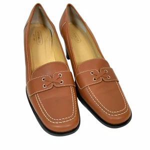 Coach Preppy Loafer Heels Women's Size 10 B Kassidy P310 Brown Leather Slip On - Picture 1 of 12