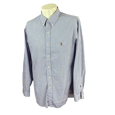 Camisa de vestir Ralph Lauren polo para hombre ajuste personalizado 100 % algodón azul a rayas 16,5-35 Foto 1 de 4
