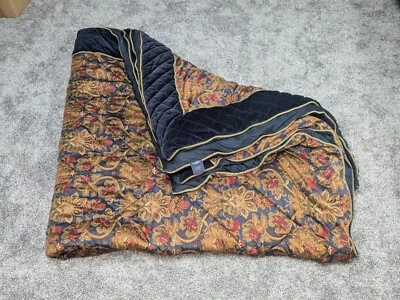 Queen Chaps Ralph Lauren Leighton Queen Comforter Blue Velvet Gold Trim Red  - Image 1 of 4