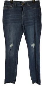 Faded Glory Womans Jeans Size 14 Distressed Stretch Fit Dark Blue Pocket Tapered - Picture 1 of 12