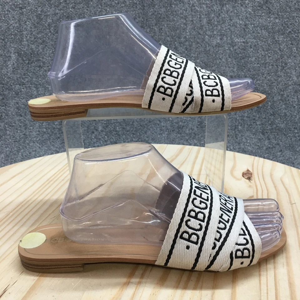 Sandalias BCBGeneration para mujer 9M Krista Slide blancas sin cordones punta abierta informales planas Foto 1 de 4