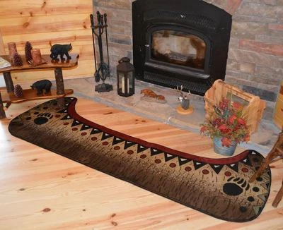 2X8 Cabin Lodge Bear Fish Canoe Oars Black Red Beige Brown Green Runner Rug Boat - Image 1 of 2