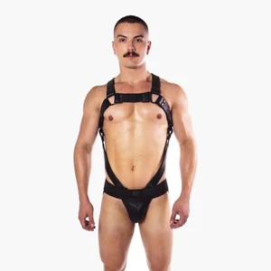 Mens Genuine Leather Noir Body Harness PROWLER RED | Black Fetish Kink - Picture 1 of 8