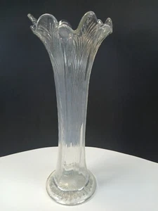 Antique Northwood Clear Glass Feather Stretch Swung 11" Vase - Picture 1 of 6