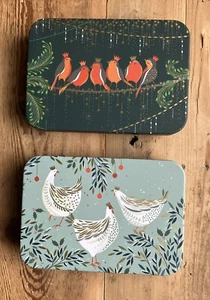 Sara Miller Set Of 2 Pocket Tins…Christmas Woodland Tales French Hens/Robins New - Picture 1 of 4