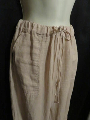 Russ Berens Khaki Linen Crop Pants Adjustable Waist Cute Side Leg Ties M - Imagem 1 de 4