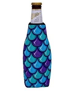 Fish Scale Pattern Zipper Beer Bottle Coolie; Mermaid, Tail, Tropical - Picture 1 of 5