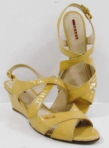 Authentic Prada Beige Patent Leather Heeled Wedge Size 42 US 11.5 - Picture 1 of 9