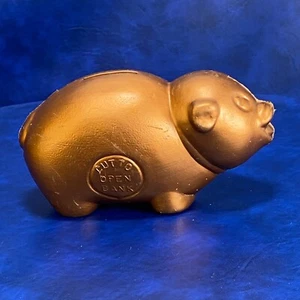 Vintage goldfarbenes Kunststoff-Sparschwein zum Öffnen zu öffnen Münzwechsel Bank 5 Zoll lang - Bild 1 von 10