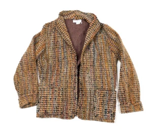 VTG 90s Orange Brown Deep Pile Cardigan Blazer Women's 11 12 USA Made Textured - Picture 1 of 6
