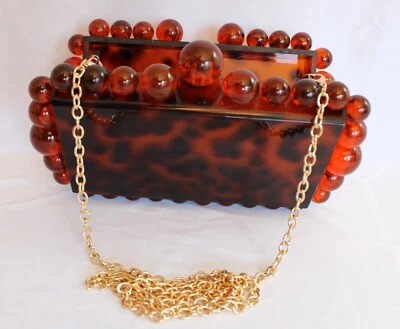 MARAVILLOSO MONEDERO VINTAGE LUCITE/ACRÍLICO/PLÁSTICO CAJA HOMBRO/EMBRAGUE-IMPRESIÓN LEOPARDO Foto 1 de 4