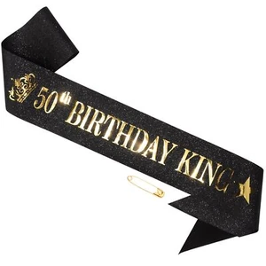 Birthday Sash for Men 50th Black Birthday King Gold Foil Letter Party Supply - Picture 1 of 8