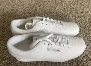 NEW! VTG Y2K 1999 Reebok PRINCESS WHite Leather Tennis Shoes Terry lining 10 - Picture 1 of 6