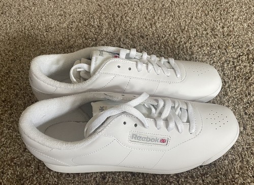 NUOVO! VINTAGE Y2K 1999 Reebok PRINCESS BIANCHE pelle scarpe da tennis fodera in spugna 10