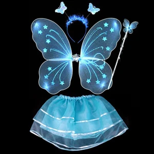 4Pcs Girl Kids Baby Fairy Cosplay Costume Butterfly Wing Tutu Skirt Headband Set - Picture 1 of 18