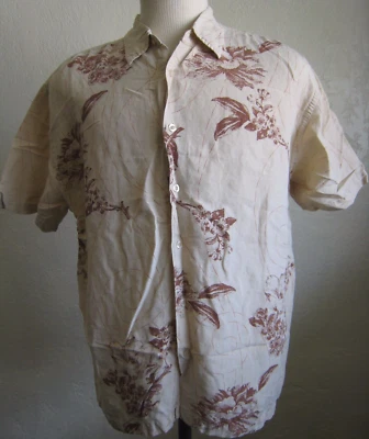 Camisa Hawaiana The Havanera Co Lino Rayón Beige y Marrón Floral Talla Para Hombre 2XL Foto 1 de 4