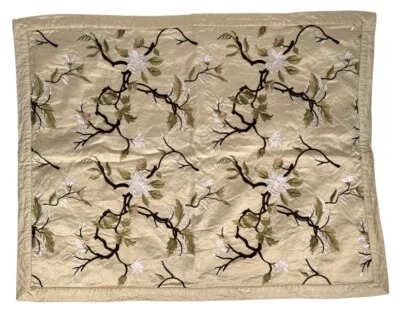 Williams Sonoma Chinoiserie Flowers Embroidered Crushed Silk Cream Pillow Cover - Image 1 of 4