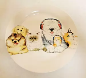 Pier 1 Imports Vintage Ironstone cani e gatti con cuffie piatto insalata 9" USA - Foto 1 di 6