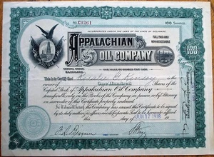 "Appalachian Oil Company" 1918 Aktienzertifikat - Ölquelle/Bohrmaschine & amerikanische Flaggen - Bild 1 von 1