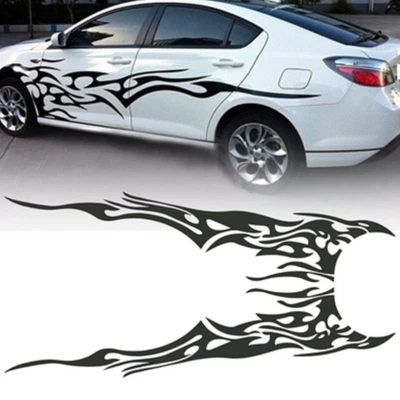 1 Set Car Racing Body Side Decal Vinyl Flame Graphics Stripes Sticker Film Decor - Image 1 of 4