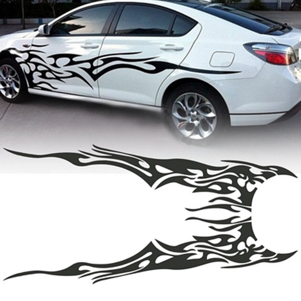 1 Set Car Racing Body Side Decal Vinyl Flame Graphics Stripes Sticker Film Decor - Изображение 1 из 4