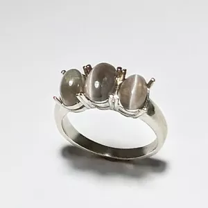 1.8ct Rare Natural Sillimanite 925 silver 9ct 14k 18k 375 Gold three stones ring - Picture 1 of 9