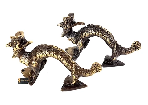 Dragon Design Brass Door Handle Pair (Standard Size; Antique Brown) Cover
