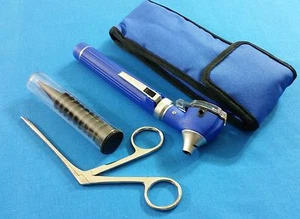 BLUE MINI FIBER OPTIC Otoscope LED Diagnostic+Alligator ENT EAR NOSE forceps KIT - Picture 1 of 10